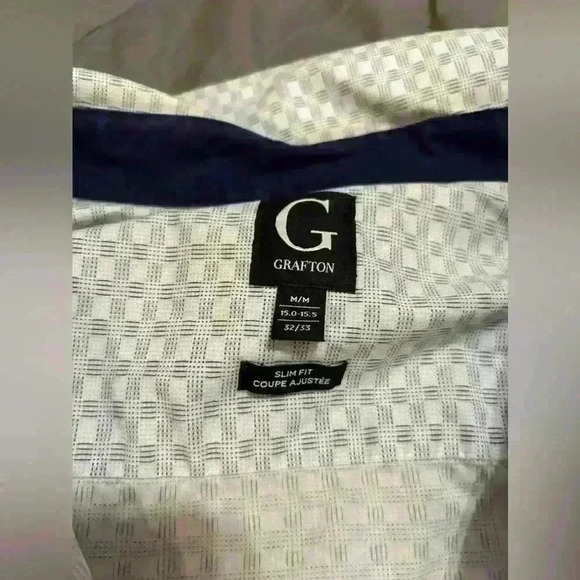Men’s Grafton dress shirt white and blue checkered pattern size medium slim - Picture 2 of 4